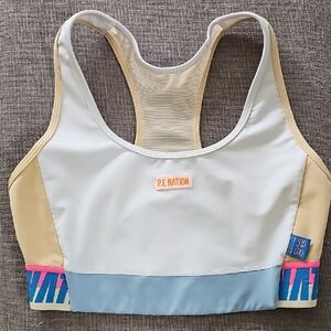 P.E Nation Cream and Orange Color Block Med Sports Bra. Like New
